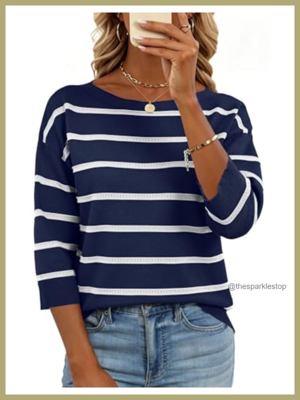 Womens Lightweight Knit Boat Neck 3/4 Sleeve Pullover Sweater